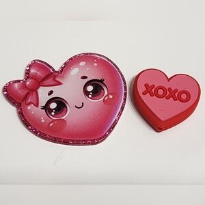 Flatback Valentine XOXO Heart Focal Bead Badge Keychain‎ Bag Clip Crafts Magnet